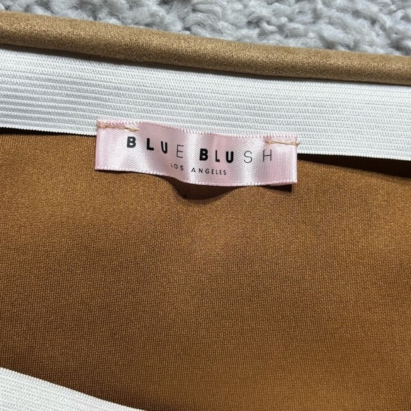 Blue Blush Skirt Womens Medium Mini Color block tan Faux Suede Stretch Western - Picture 2 of 4